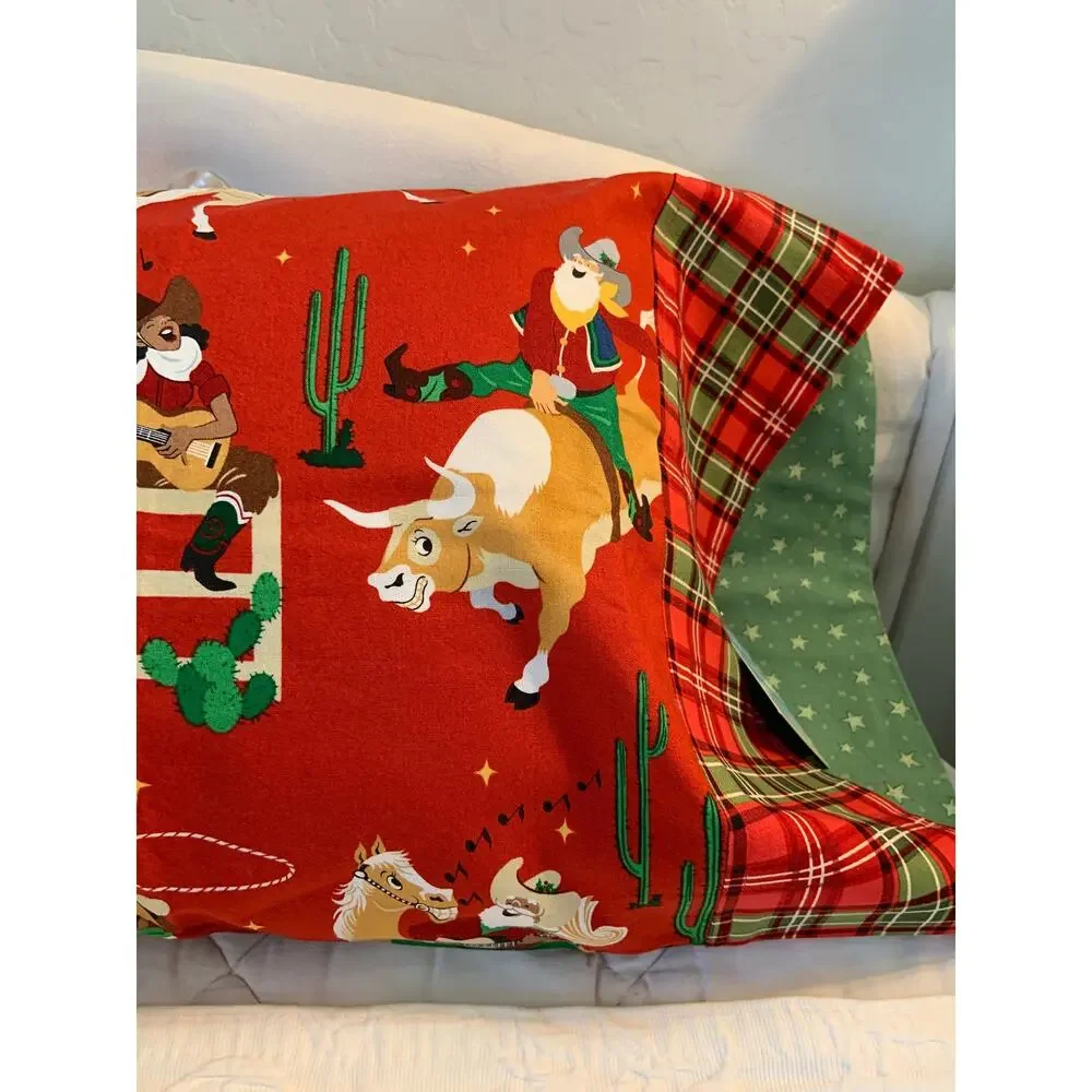 Santa Goes to the Rodeo Toddler Pillowcase, Handmade Designer Cotton